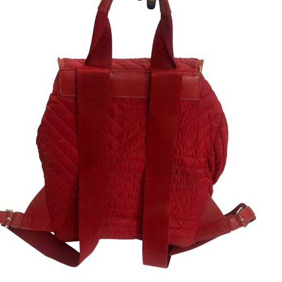 Tory Burch Red Backpack Leather Quilted Nylon Bag - Picture 5 of 13